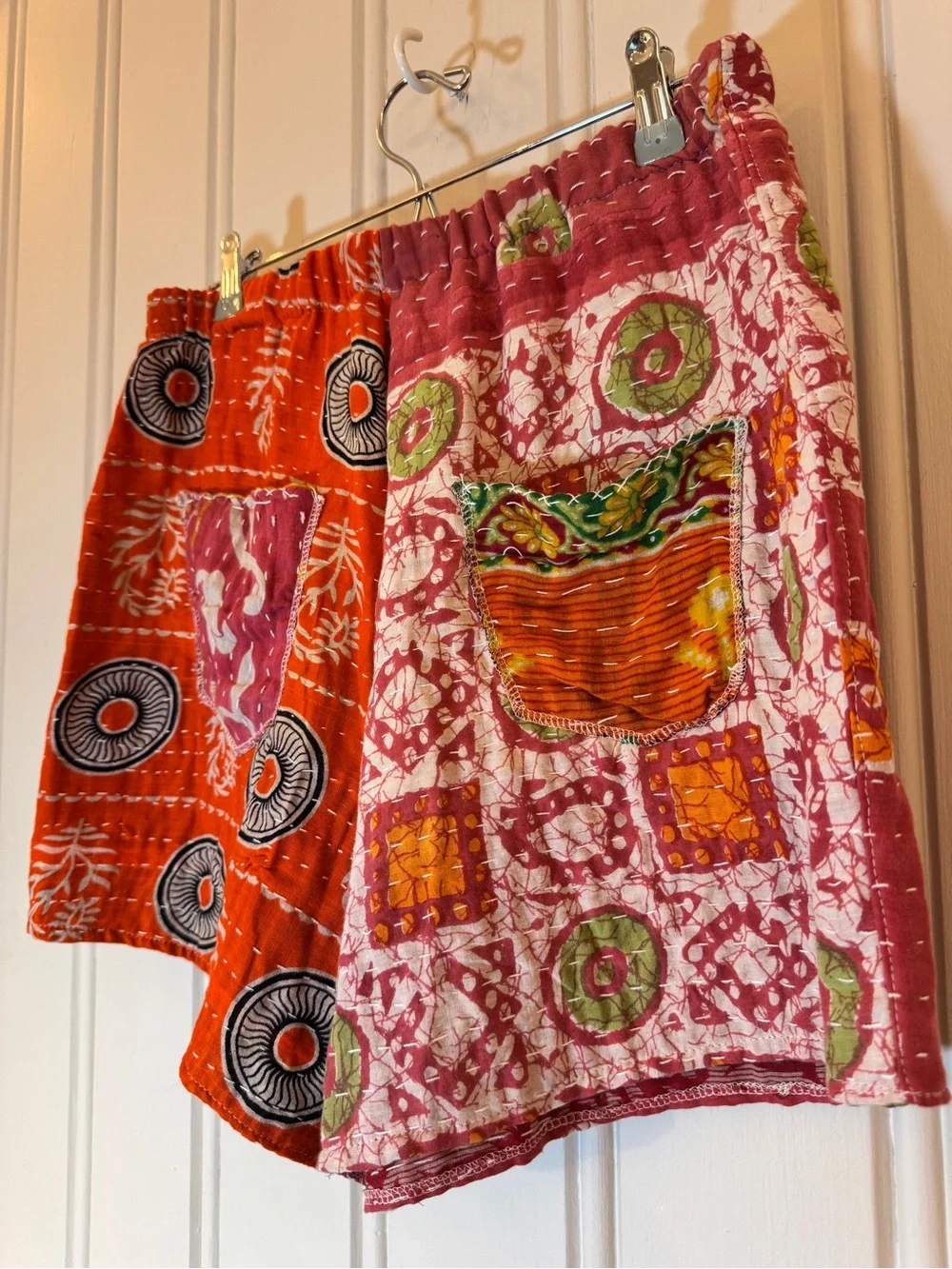 Kantha Patchwork Shorts Boho Artisan Festival Hippie Handmade Cotton - Picture 5 of 5